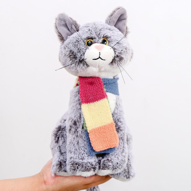 Cat Plush Toy With Scarf 28cm Soft Polyester Collectible Home Decor For Kids And Adults