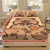 3PCs Cute Capybara Polyester Sheet Soft Digital Cartoon Print Fitted Sheet With 2 Pillowcases Birthday Gifts For Kids Bedroom