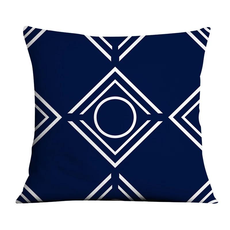Dark Blue Geometric Pattern Auto Supplies Office Living Room Sofa Cushion Pillowcase Home Decor