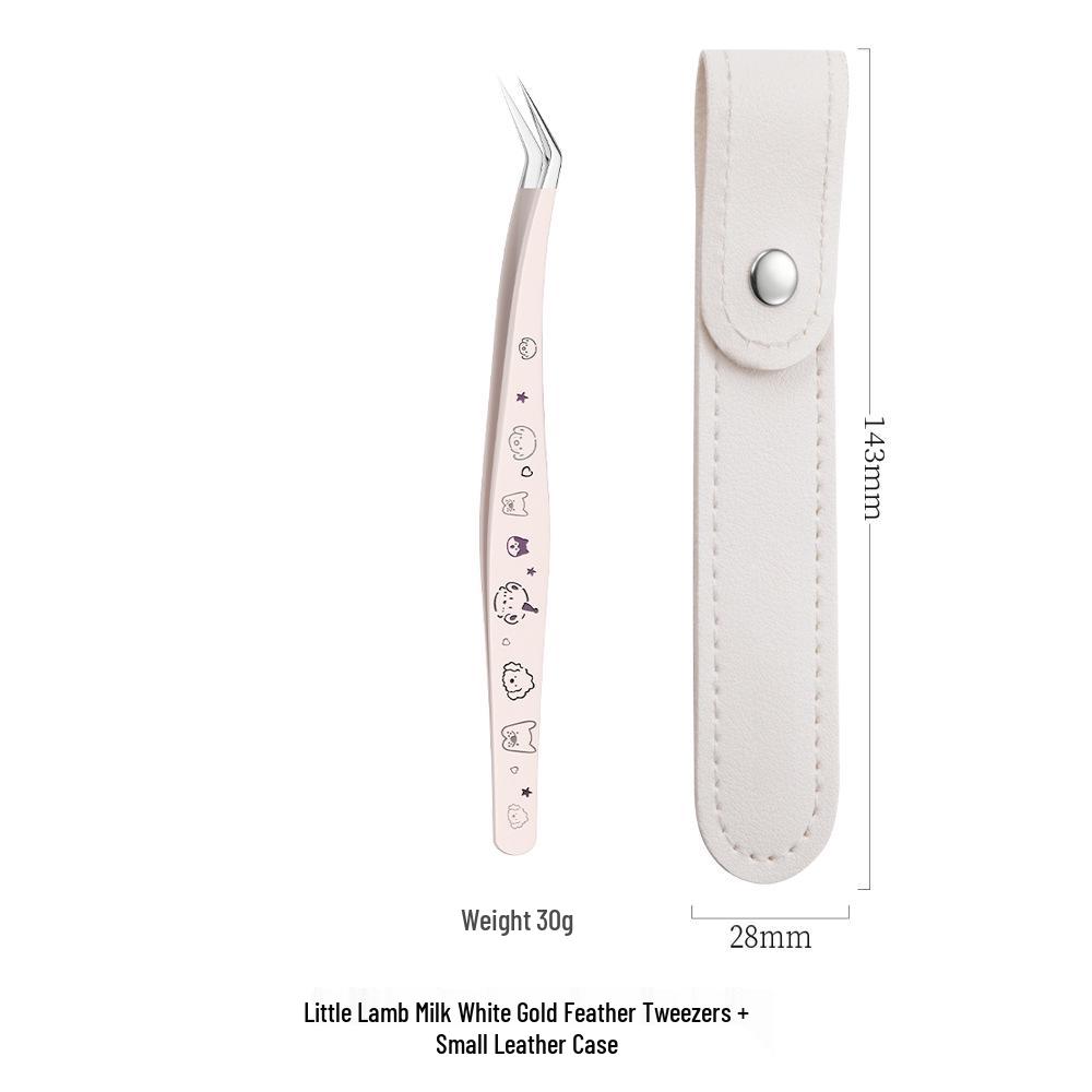 Non-stick Tweezers for False Eyelashes - Beginner & Professional Lash Artist Tool, Golden Feather Clip