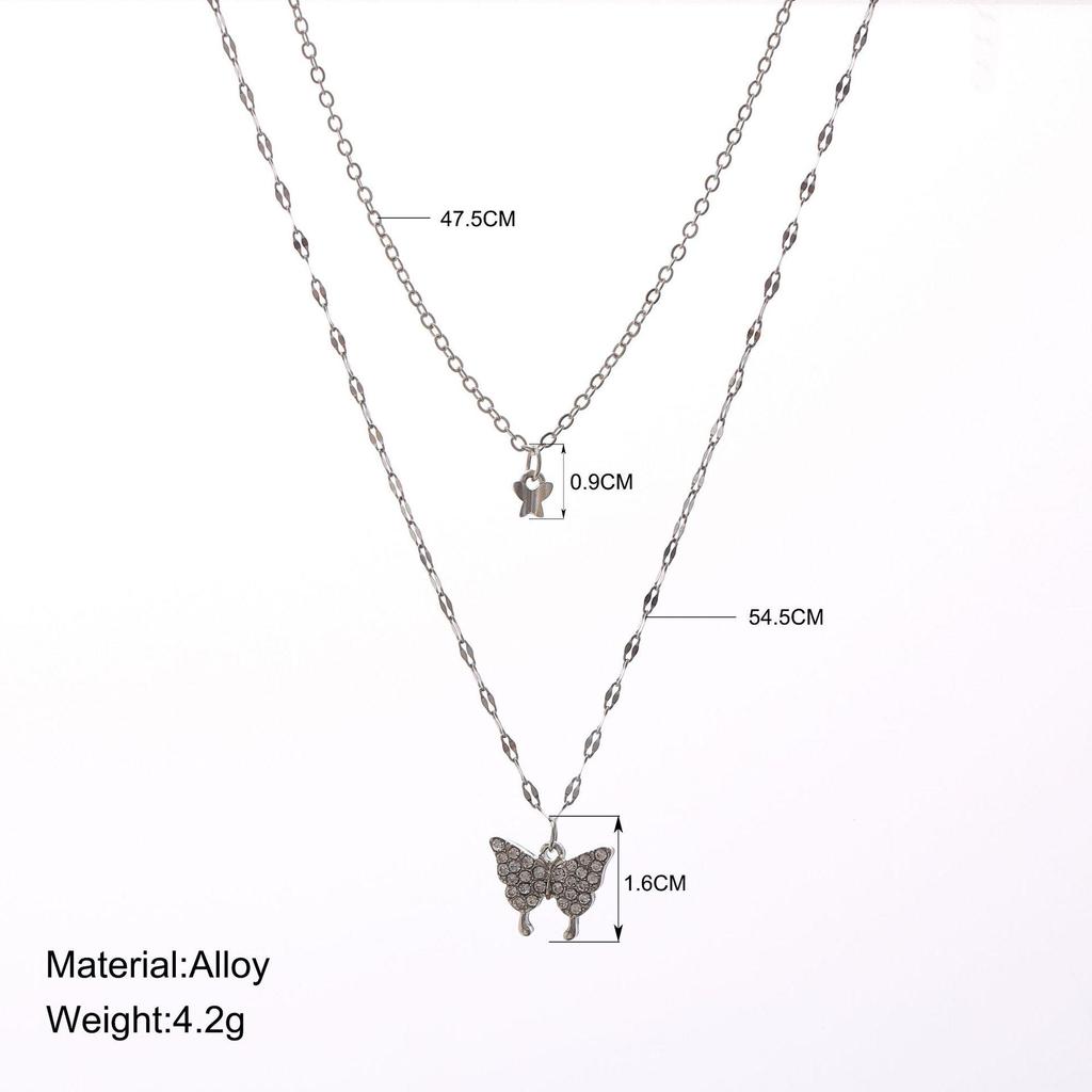 Double Layer Butterfly Pendant Rhinestone Choker Necklace – Women's Ins Style Clavicle Chain.