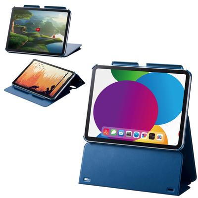 Elecom IPad 10.9 10th Generation (2022 Model) Case Multi-level Height Adjustment Auto Sleep/Auto Wake Soft Leather Navy TB-A24RWVH2NV