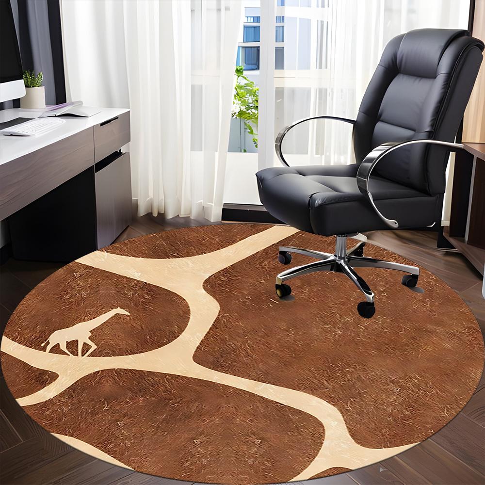 1pc Giraffe Safari Office Round Area Rug, Indoor Mat Suitable ForOffice, Under Office Chairs Bedroom Living Room Home Decor D021