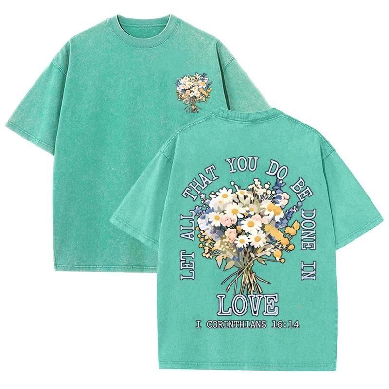 Vintage Black Love Quote Floral T Shirt Corinthians Front Back Print Tee