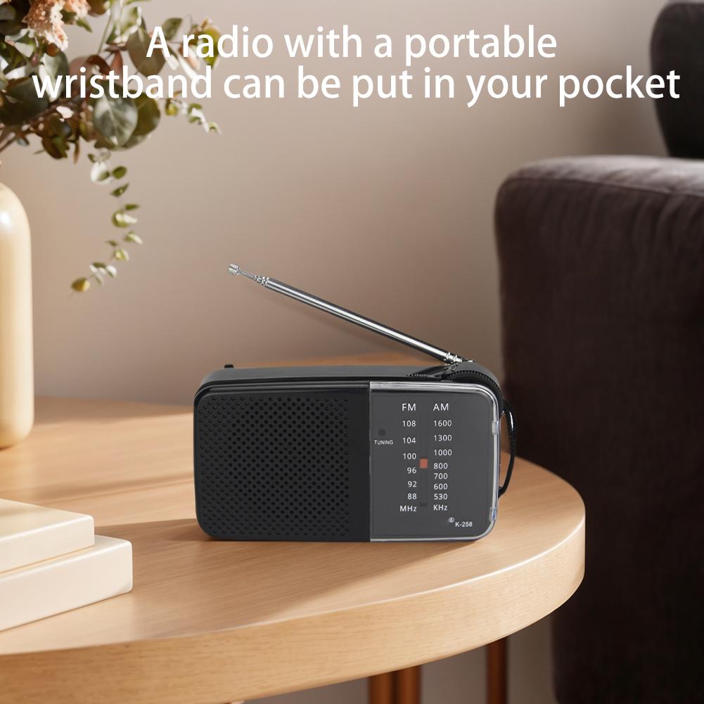 AM/FM Radio with Speaker Mini Transistor Radio with Strap Battery Powered Radio Telescopic Antenna for Emergency Use