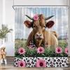 Highland Cow Farmland Shower Curtains Countryside Scenery Funny Animals Bathroom Decorations Grassland Polyester Bath Curtain