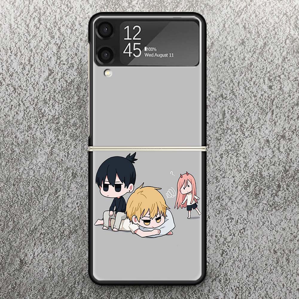 C-Chainsaw Mans Cute Print Case For Samsung Galaxy Z Flip 3 4 5 6 7 5G Phone Shell Flip7 Flip6 Flip5 Flip4 Flip3 Pattern Cover F