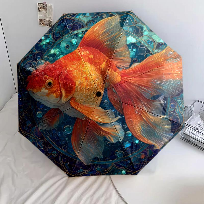 Sea Fish  pattern, automatic folding umbrella, portable and foldable design, 8 ribs, a Christmas or birthday gift.