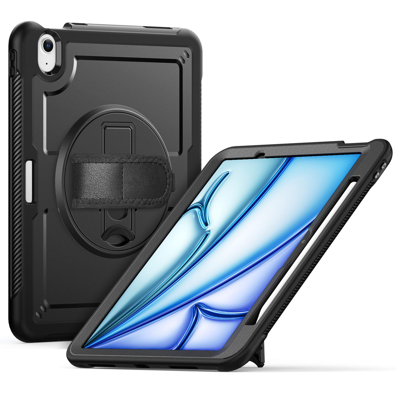 

Для iPad Air 11 (2025) M3 A3266/(2024) M2 A2902 Чохол-підставка PC+TPE Чохол для планшета з ремінцем для руки та плечовим ременем Black