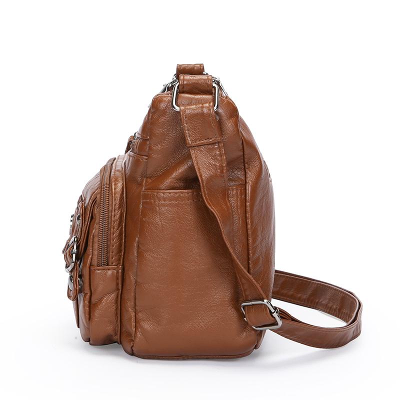 Skulderveske Stor Kapasitet Flerlags Mykt Skinn Dameveske Middelaldrende Og Eldre Morsveske