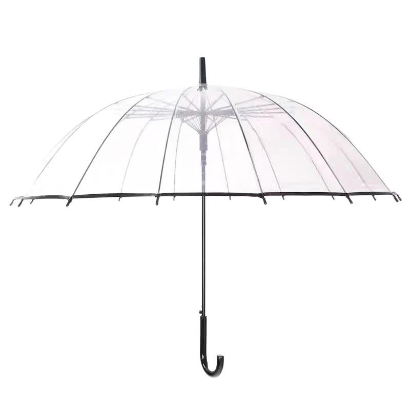 16-Rib Large Transparent Sun Umbrella with Logo Printing Feature