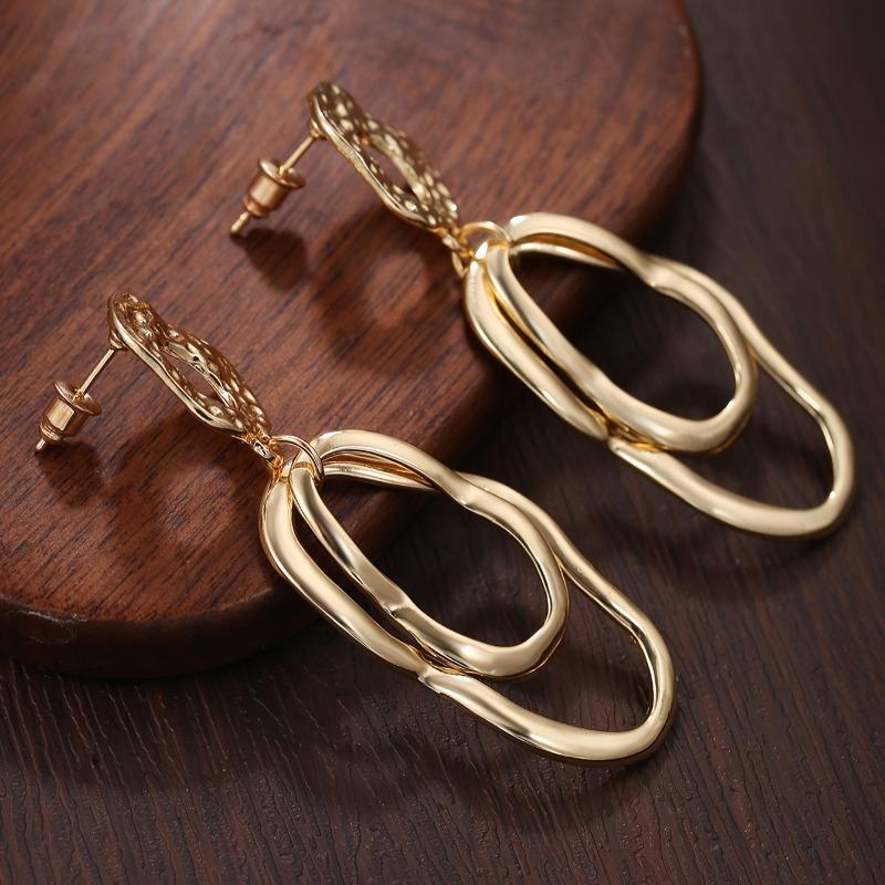 Vintage Modern Elegant Women's Long Dangle Earrings, Clips with Minimalist Retro Design Textured Finish Everyday & Party Jewelry