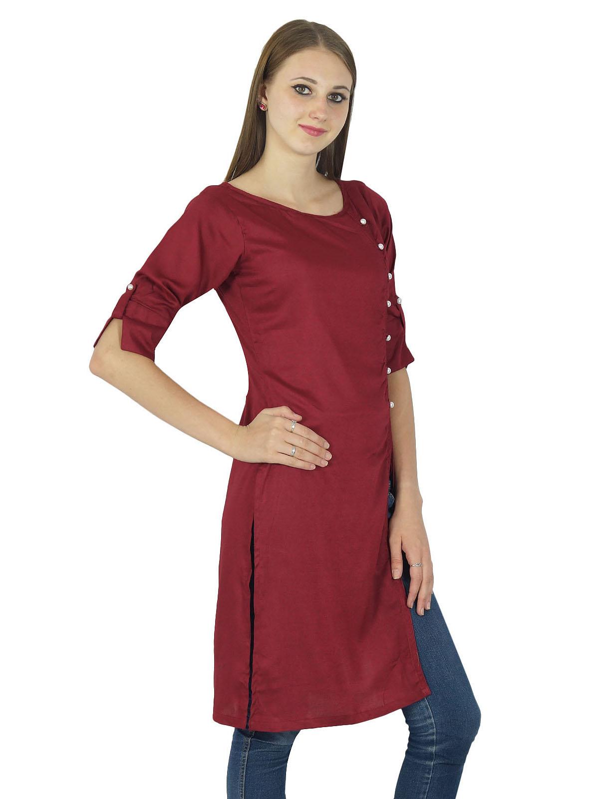 

Women Designer Asymmetric Cotton Red Kurti Indian Kurta Casual Top Tunic 8 малиновий