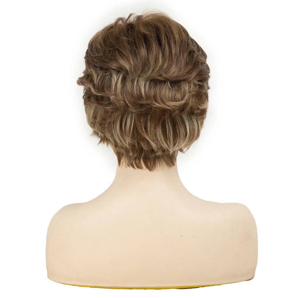 Synthetic Short Curly Wigs Women Fluffy Hair Mixed Blond Dark Brown Wig With Bangs Daily Party Cosplay Use Heat Resistant Fiber