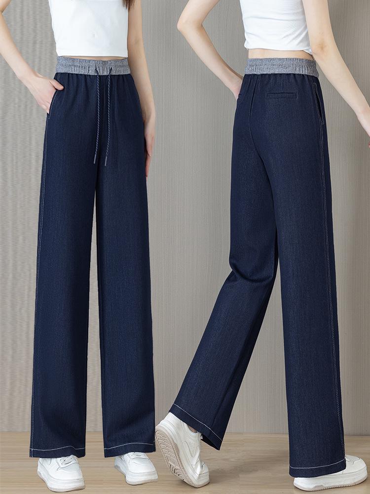 Women's High Waist Tencel Summer Jeans - Ultra-Thin, Ice Silk, Plus Size, Straight, Slimming, Loose, Wide, and Narrow Leg Options Available.