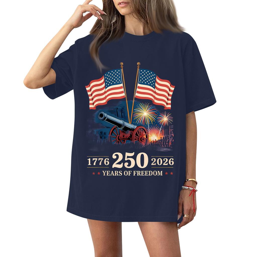Women's Fashionable Casual Short-Sleeve Round Neck Printed T-Shirt For The 250th Anniversary Of The Founding Of The United States