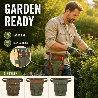Waxed Canvas Gardening Waist Bag Waterproof Tool Storage Pouch Adjustable Belt for Carrying Weeding and Gardening Equipment
