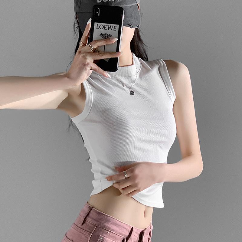 Crew neck sling vest women's summer thin outer wear threaded bottoming shirt slim sleeveless top