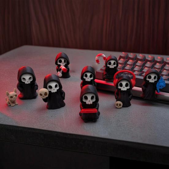 Mini Grim Reaper Statue, 3D Printed Halloween Skull Grim Reaper Figurine for Tabletop, Desk, Shelf Home Decor