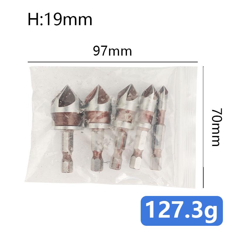 6-Piece Titanium Hex Handle Chamfering Knife & 3-Piece Hole Reamer Set, 12mm, 16mm, 19mm Woodworking Countersink