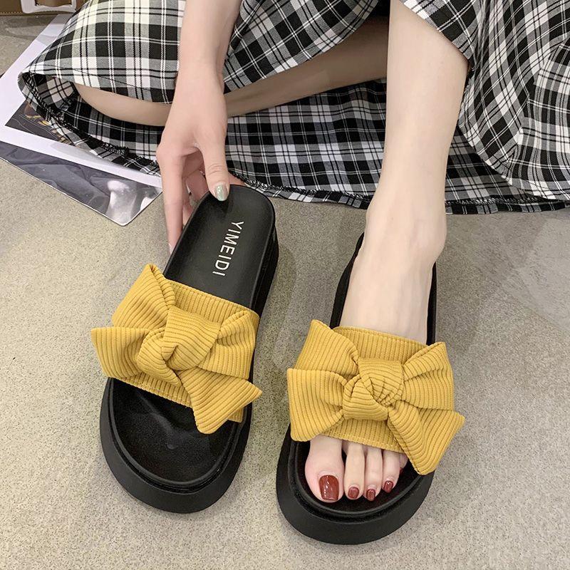 Slippers Women's Summer Outer Wear Ins Trendy New Bow Thick-bottomed Muffin One-word Drag Versatile Beach Sandals