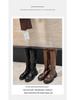 Introducing: Quick-Delivery Mom-Style Grape Boots – Wrinkled Horsehide, Round Toe, Thick Sole, Chunky Heel, Slimming Mid-Calf Knight Boots for Women.