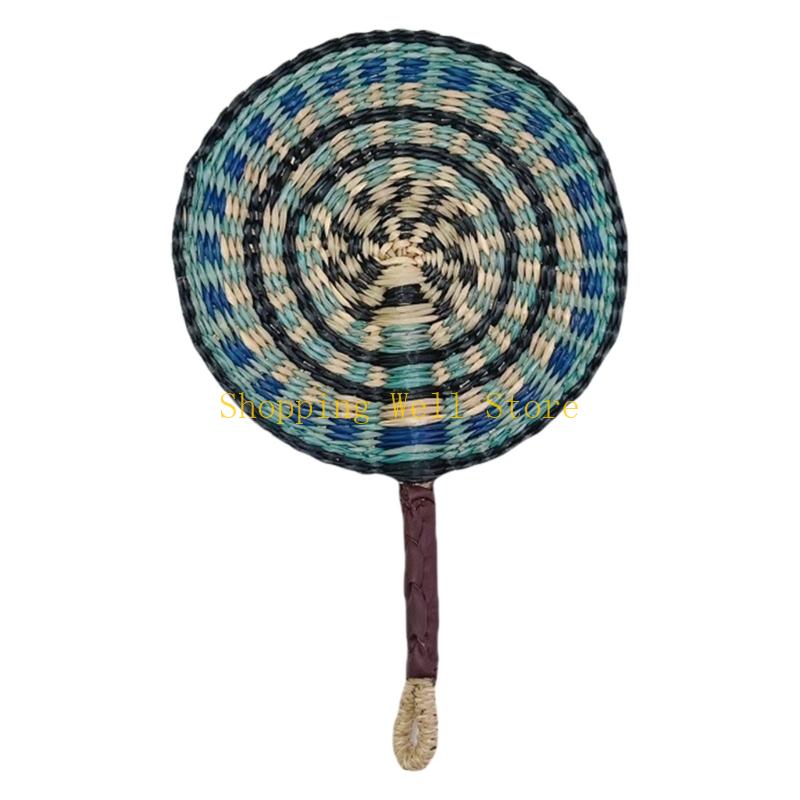KX4B Large Summer Handheld Fan Seagrasses Handmade Woven Fan Natural Decorative Fan