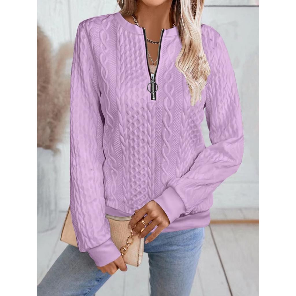 Ladies, Casual, Collar Zipper, Long Sleeved Hoodie, Women's Clothing, T-shirt