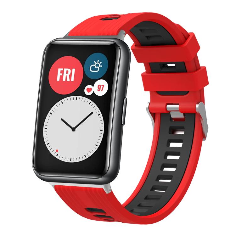 Dual‑Color Silver‑Buckle Silicone Watch Band Strap, Replacement Wrist Accessory for Huawei Watch Fit New