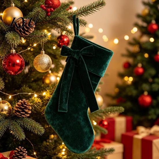 Stockings for Gifts 19 Inch Velvet Christmas Stocking with Bow, Soft Large Fireplace Hanging Decorative Gift Pouches Sock Plush Cuff Mantel,