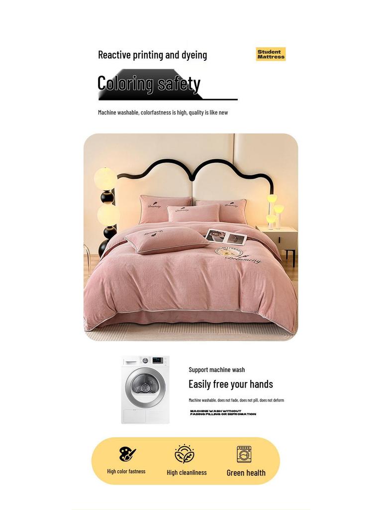 Class A Winter Double-Sided Velvet Coral Fleece Quilt Cover and Bed Sheet Set (4-Piece)