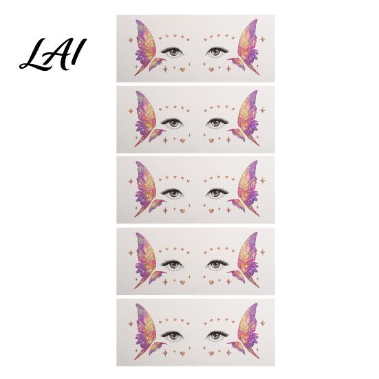 Eye Tail Stickers 5 Sheets Glitter Butterfly Stickers Temporary Face Tattoos for Kids Party Kids Cartoon Decals Festival Makeup Decor Easy Makeup
