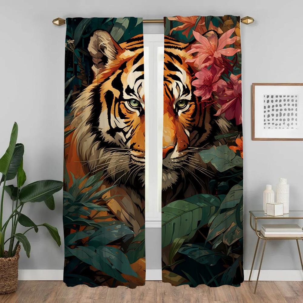 Kitchen Curtains 2 Pieces Animal Window Curtain for Room 2 Panel Shades Blinds Halloween Decoration Partition Tulle for Bedroom