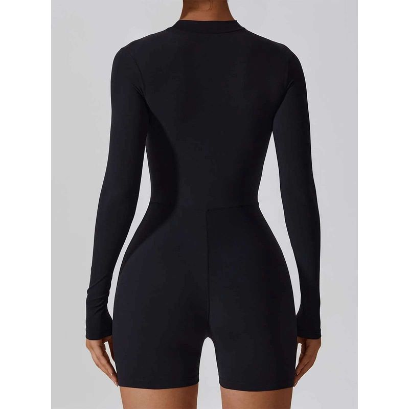 Half Zip Short Sleeve Jumpsuit Shorts Half Zip Short Sleeve One-Piece Shorts