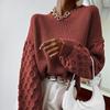 Spring Red Knitted Cotton Pullover Sweater - Women's Round Neck Solid Color Fashion