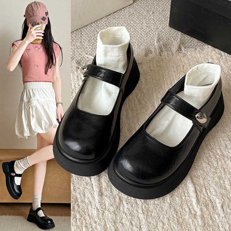 New muffin thick-soled big head 2025 spring and summer single shoes women's Mary Jane Japanese jk retro heightening small leather shoes