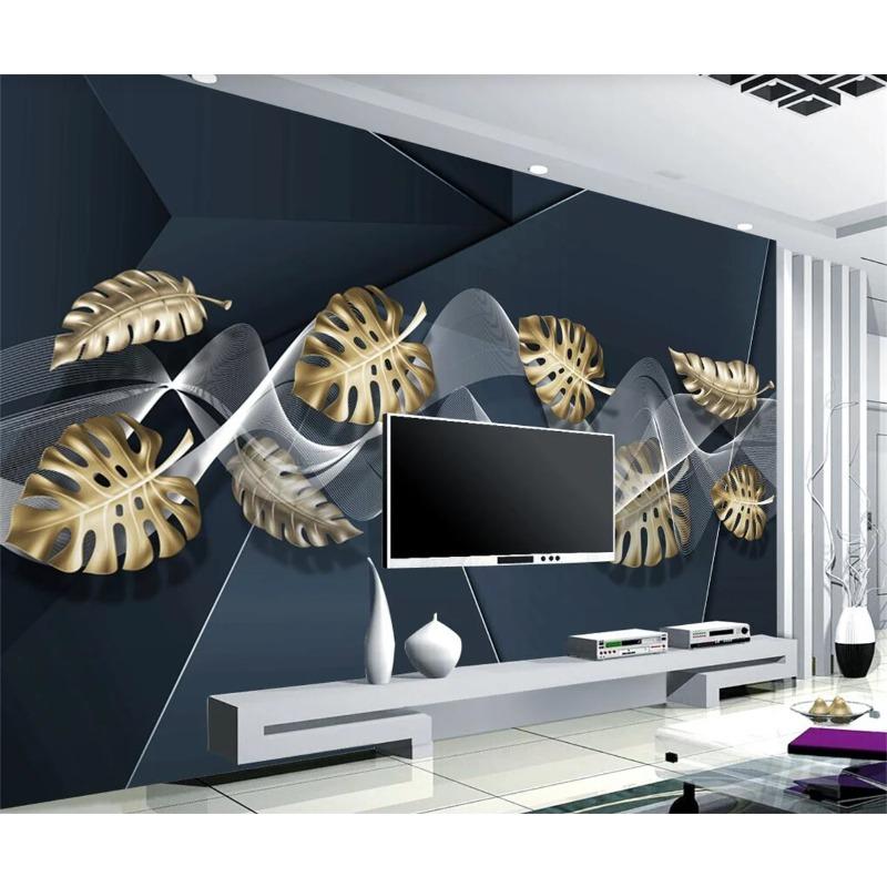 Light Luxury Abstract Wallpaper Line Gold Leaf Wall Painting Living Room Bedroom Tv Background Wall Wallpaper Home Decoration