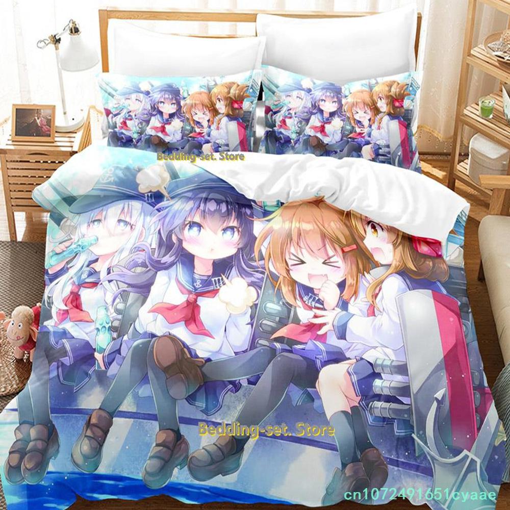 New Kantai Collection Bedding Set Cartoon Anime three-piece Set Adult Kid Bedroom Duvetcover Sets 3D Kawaii Girl Twin Set