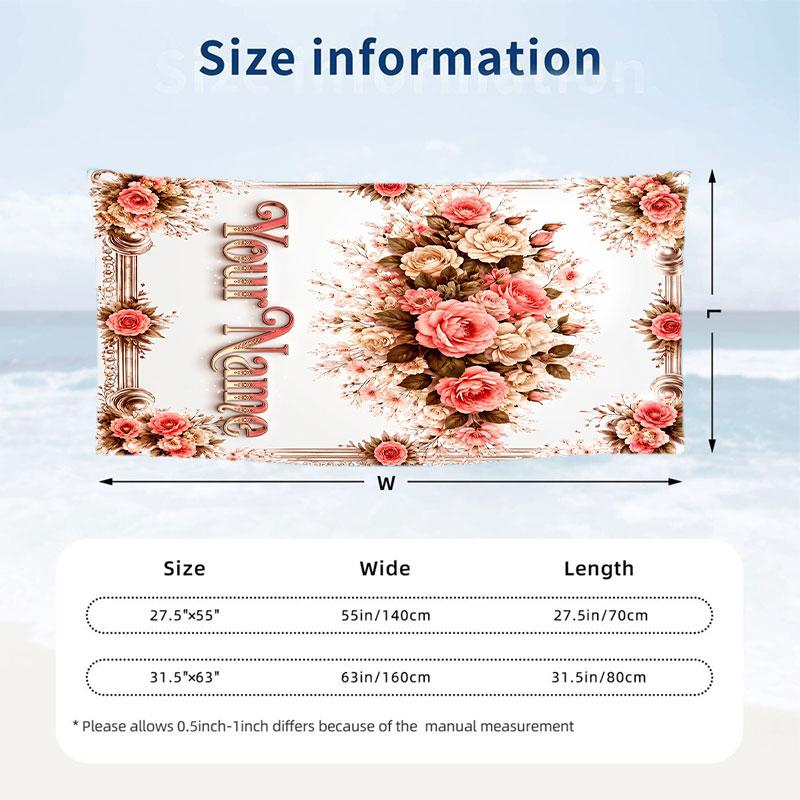 Floral Garden Theme Beach Towel Personalized Custom Name & Text Soft Quick Dry Beach Towel for Swimming Travel