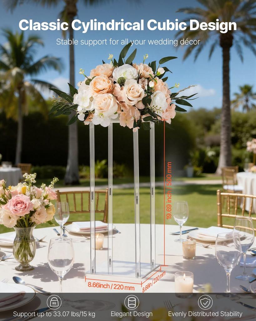 Wedding Flower Stand, 10PCS 50cm Column Flower Stand, Floral Stands with Acrylic Laminate, Cylindrical Cubic Floral Display Rack for Wedding, Party,