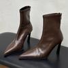 Pointed Toe Women Ankle Boots Leather Fashion Elegant High Heels Shoes 2025 Trend Designer Pumps Gladiator Goth Botas De Mujer