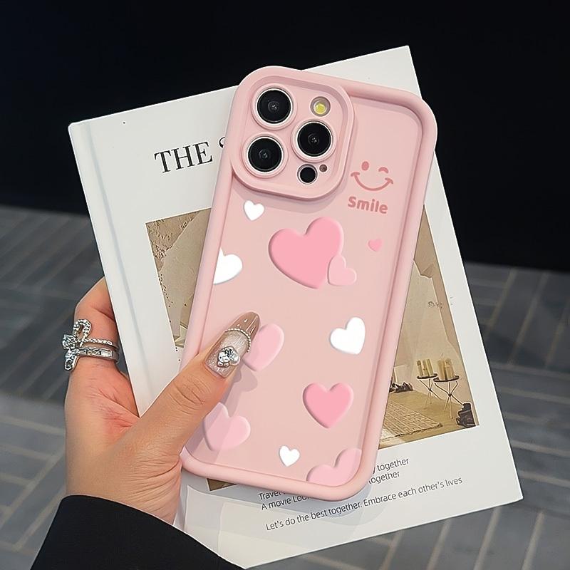 

Pink Heart Happy Smiling Face Printed Phone Case For iPhone 17 Pro Max 16 15 14 13 12 11 XS X XR 16e Silicone Soft Cover iPhone XR