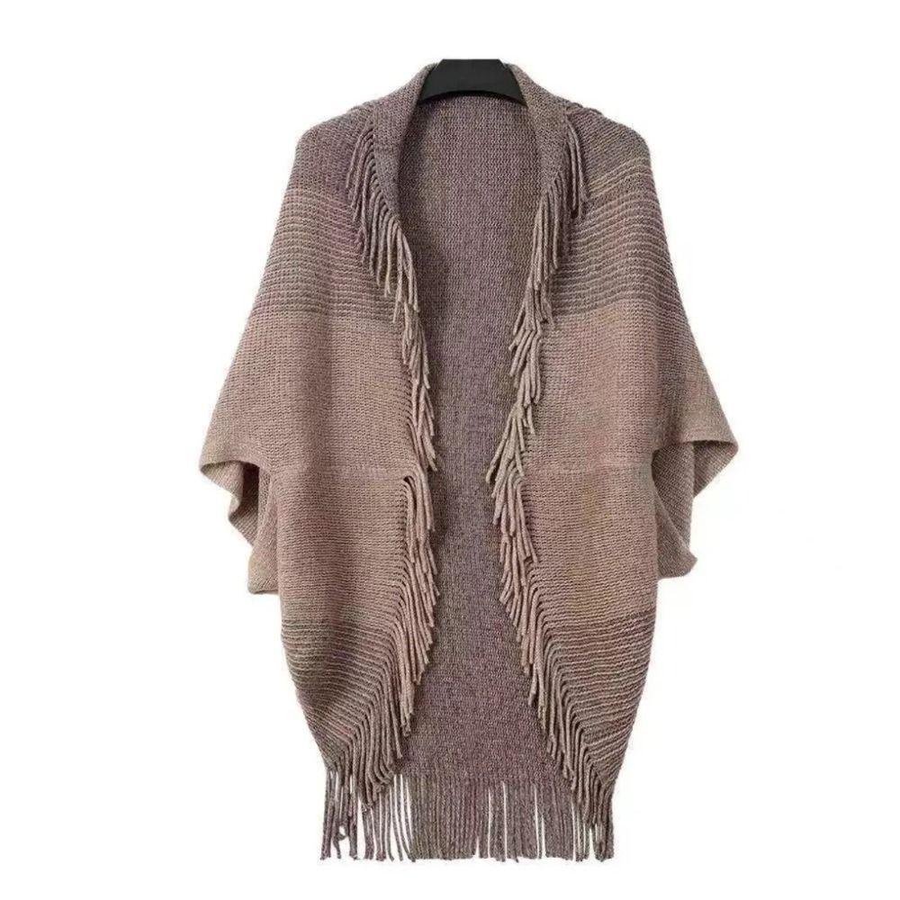 Stripe Knitted Shawl Bohemian Wraps Scarf Coat Luxury Cloak Scarves  For Women