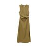 Western Style 2024 Autumn and Winter New Women's Belt Shoulder Pad round Neck Sleeveless Midi Midi Dress 3897162