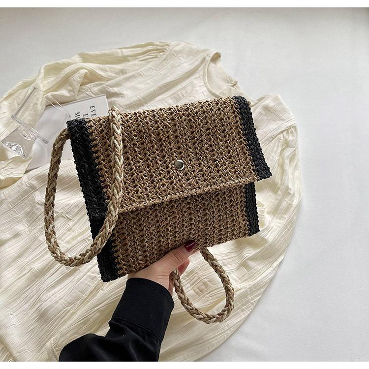 

Straw bag casual vacation style fashion contrasting color envelope bag woven shoulder messenger bag texture women s bag чорний