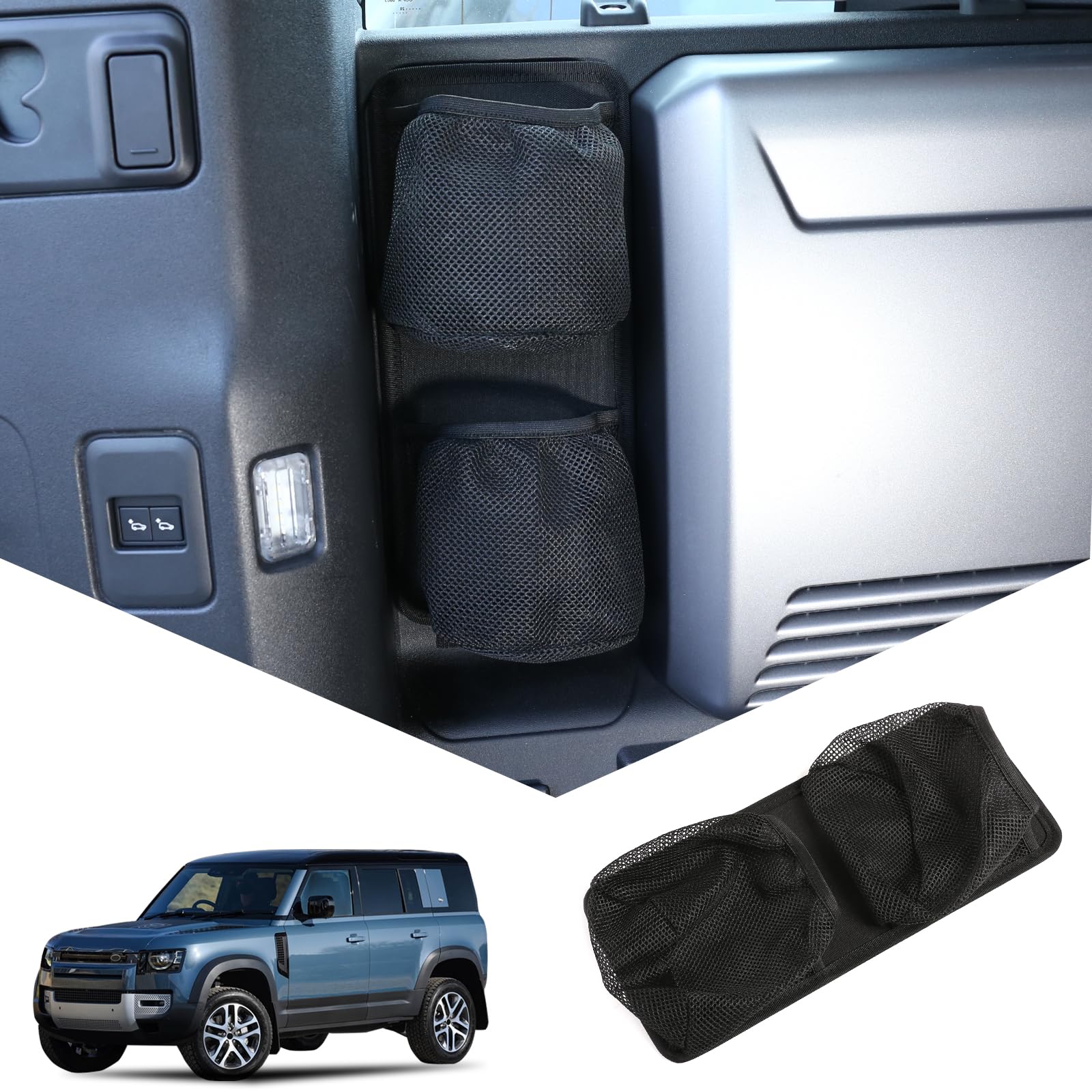 

Sauicemy Trunk Side Storage Net for Land Rover Defender Black Polyester Passenger Car Accessories 90/110 (2020-2023), Tape, чёрный