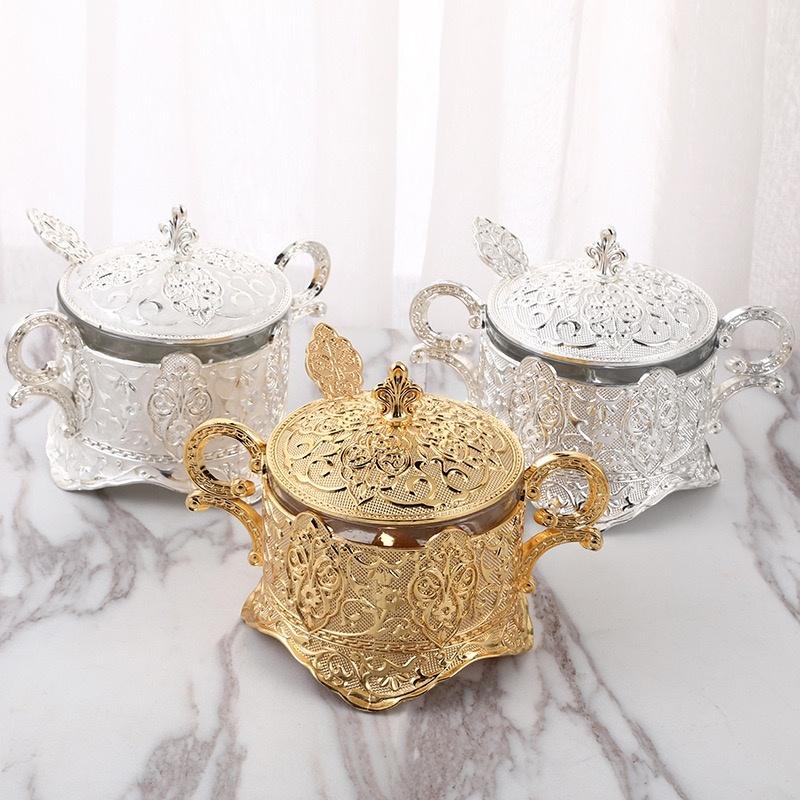 European Style Glass Storage Box Seasoning Bottle Restaurant Kitchen Daily Necessities Golden Storage Tank Kitchen Supplies