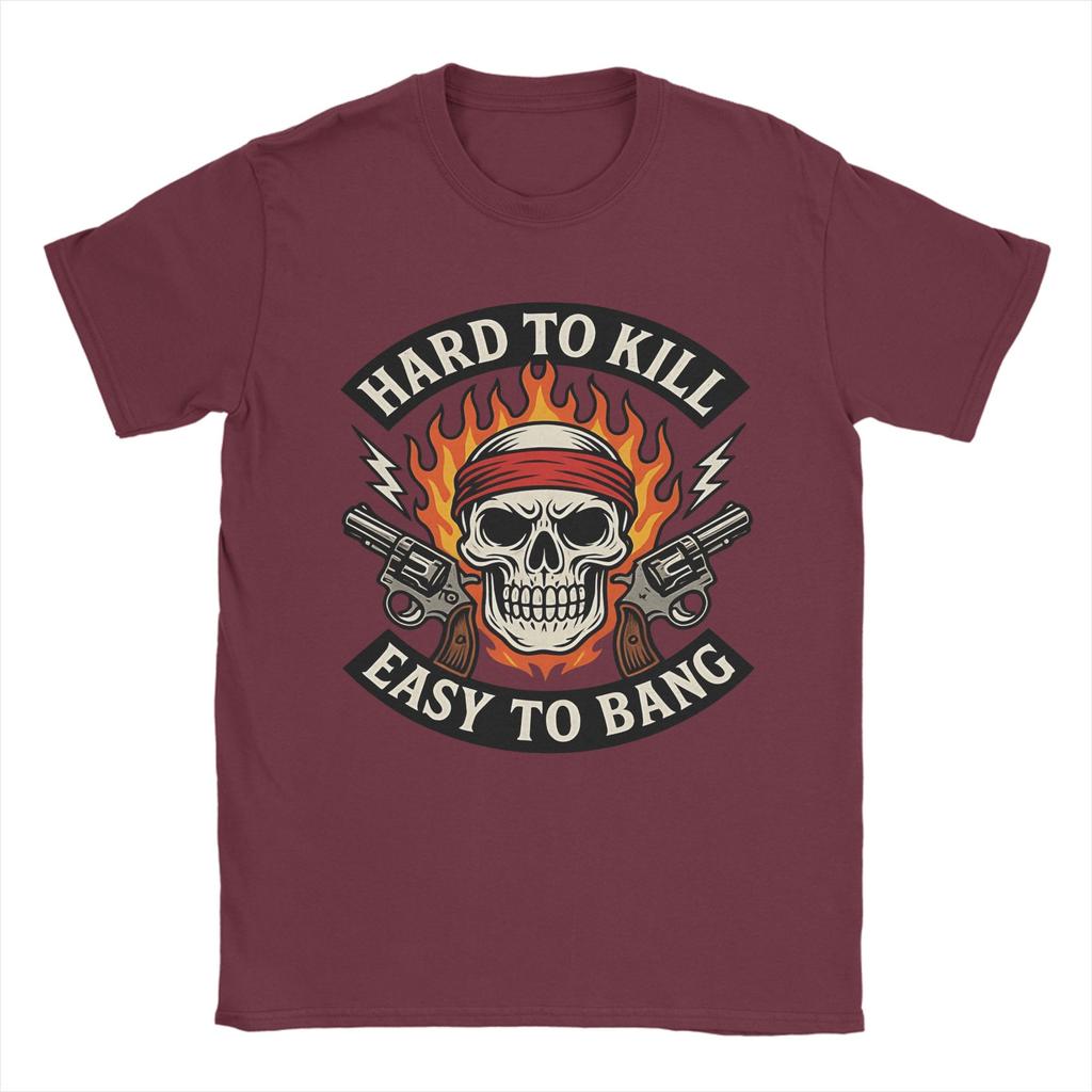 Hard to Kill Easy to Bang Badass Skull Biker T Shirt Summer Harajuku T Shirts Couple Cotton O Neck Plus Size Top Tees Gift Idea