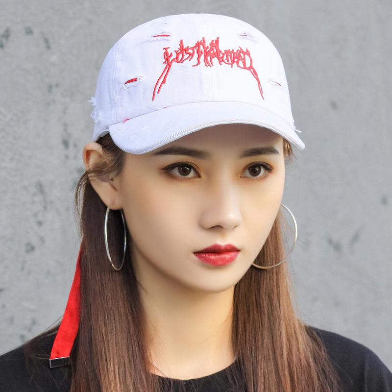 

Капелюх Жіноча літня кепка Модний бренд Hipster Travel Black Trend Рвана універсальна бейсболка Adjustable білий