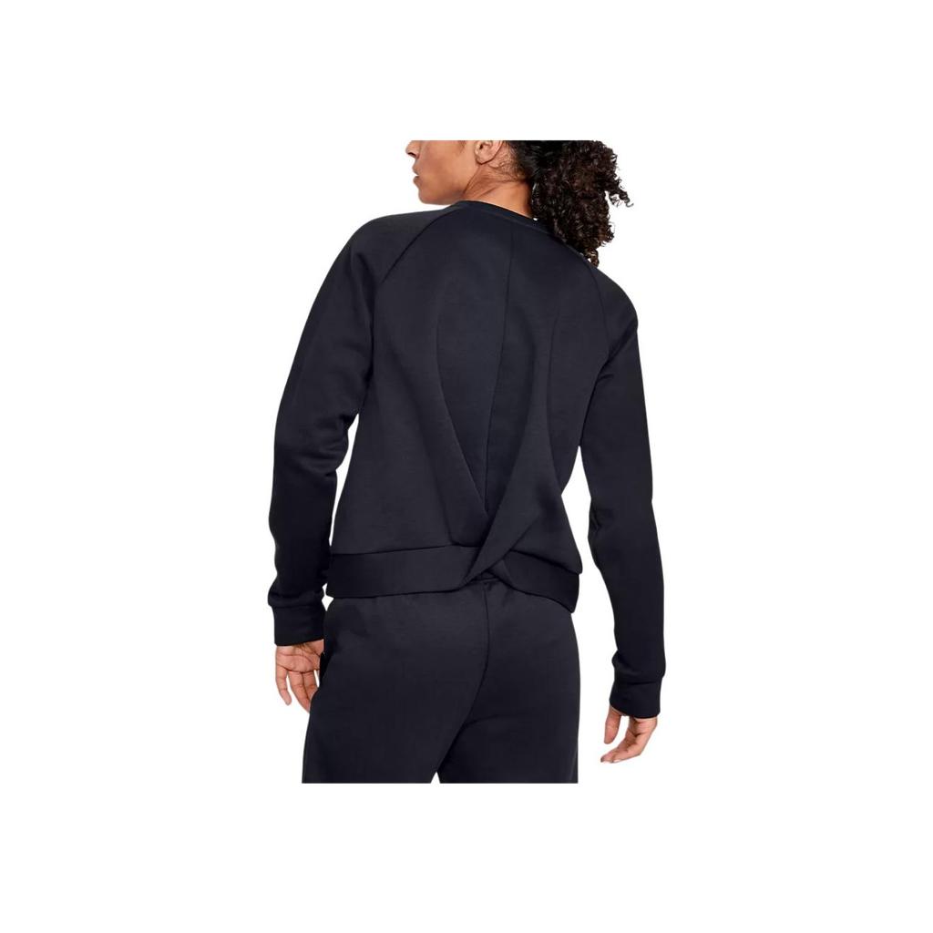 Under Armour Recovery Script Crew Neck Pullover Embroidered Letter Drop Shoulder Long Sleeve Sweatshirt Women Tops Black 1344169-001